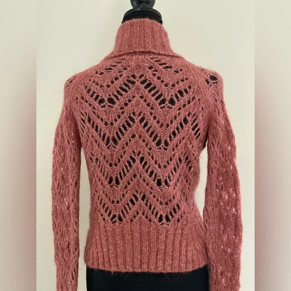 Ann Taylor Loft XS Elegant Wool Blend Knit Pink Cardigan Jewel Accent 875 - Picture 6 of 9